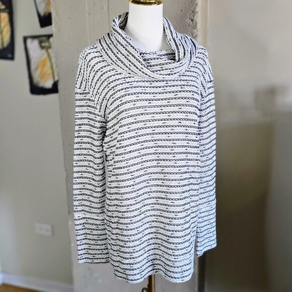 Merona Black & White Textured Cowl Neck Turtleneck Sweater with Metallic Threads - Picture 3 of 8